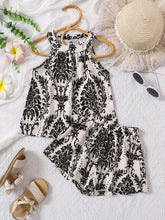 2pcs/Set Girls Young Girl Summer Lightweight Fashion Casual Retro Breathable Loose Allover Print Pattern Digital Print Tank Top + Shorts Set